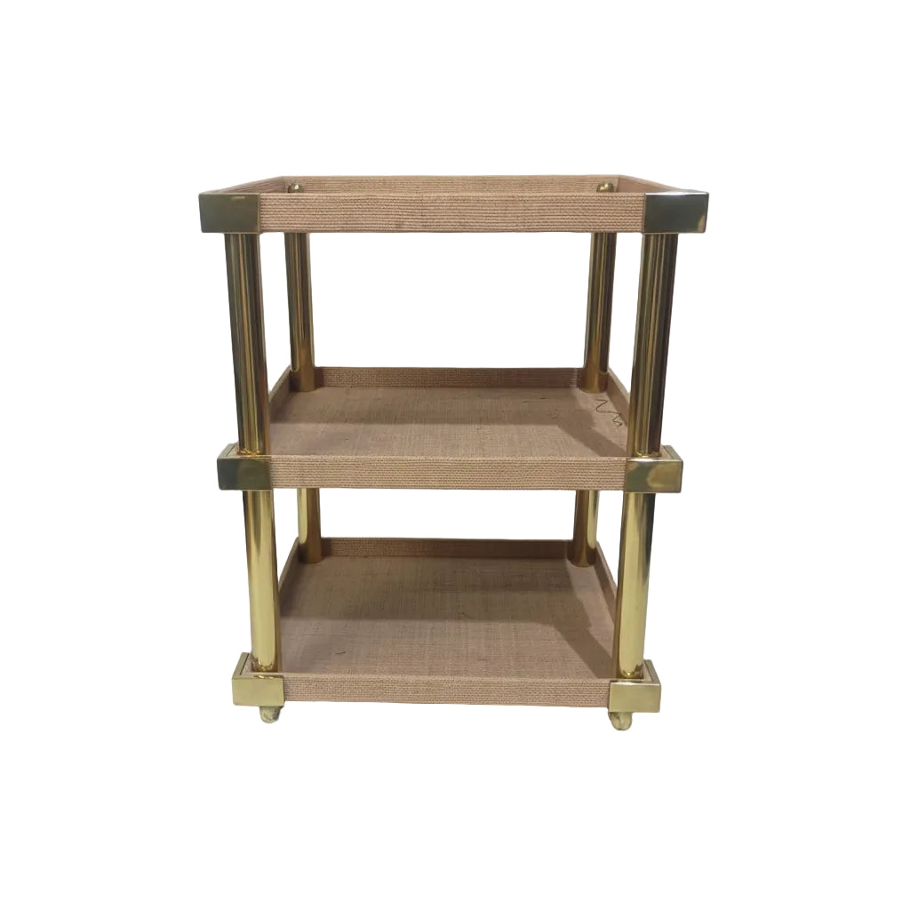 Three-Tier Raffia & Brass Table